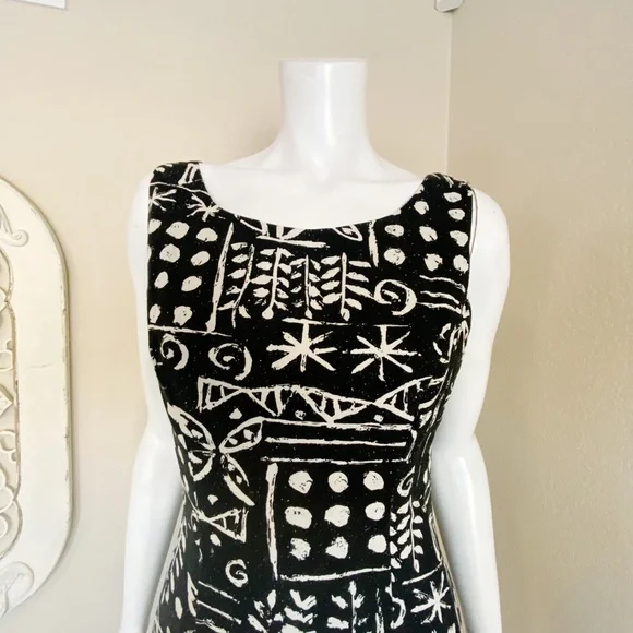 George Georgiou | Womens Vintage Black/White Silk Pattern Shift Dress | Size: M - Picture 2 of 8